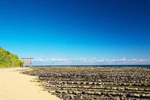 Đảo Aoshima được bao quanh bởi lớp đá bậc thang bị nước biển ăn mòn