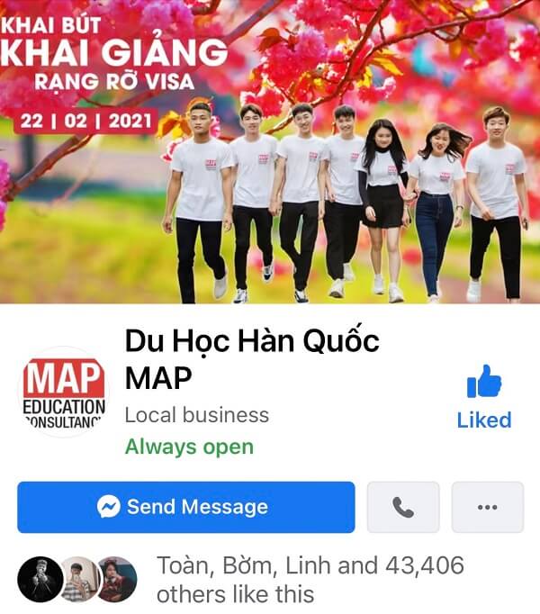 Trang tư vấn du học Hàn Quốc online qua Facebook của MAP