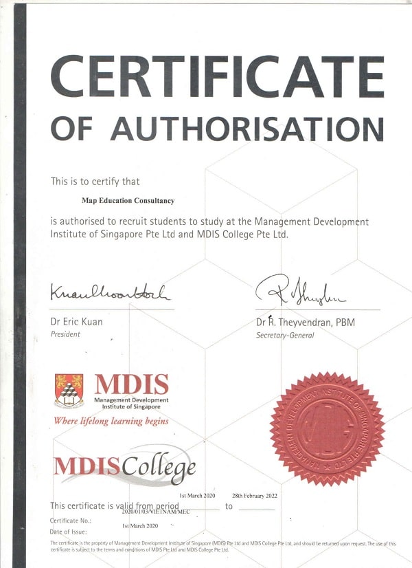 MAP tự hào là đại diện tuyển sinh chính thức của Học viện MDIS Singapore