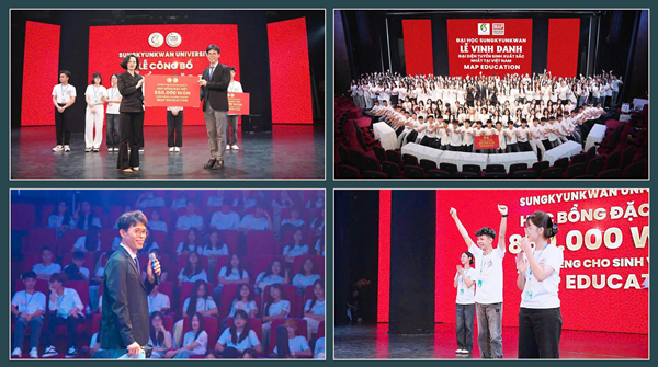 Trực tiếp tại sân khấu của MAP, học bổng từ Đại học Sungkyunkwan – Trường đại học được ví như Quốc Bảo của đất nước Hàn Quốc – đã được trao cho sinh viên ưu tú của MAP ngay từ hệ tiếng.