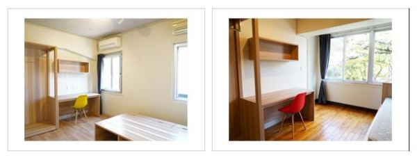 Phòng ngủ tại ký túc xá Izumiyama (trái) và Senshin (phải)